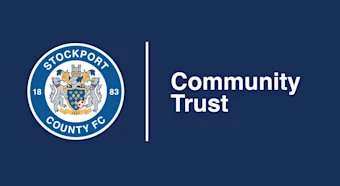 Stockport County Football Club logo next to the words. Community Trust.