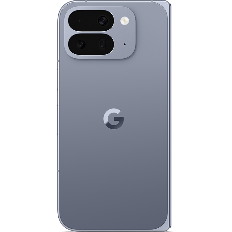 Grå Google Pixel-telefon sedd bakifrån med framträdande kameramodul i övre vänstra hörnet och G-logotyp i mitten.