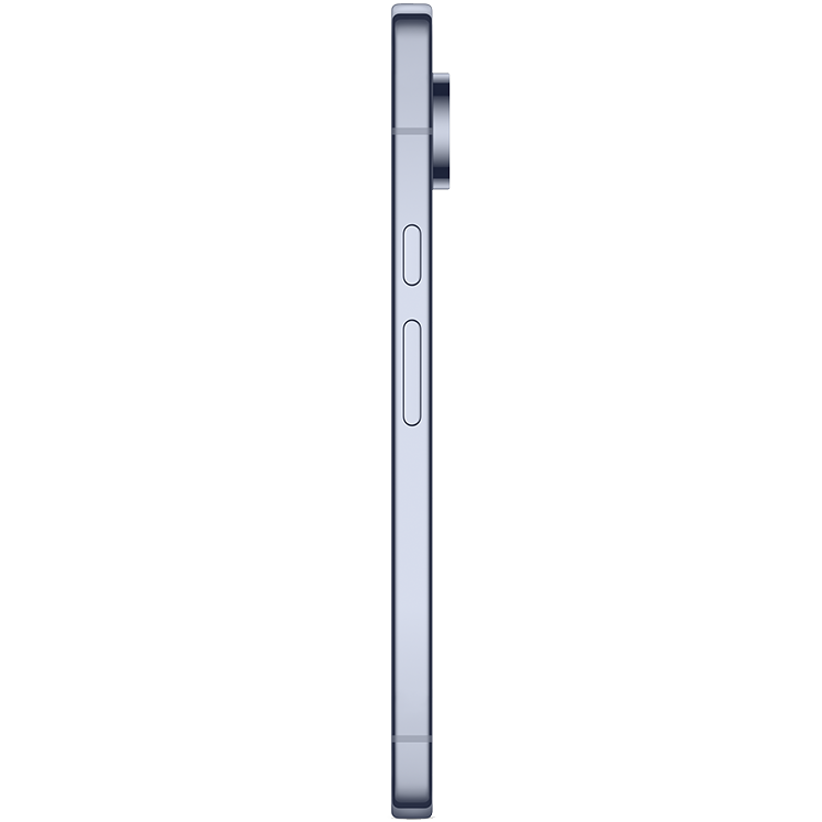 Sidovy av grå Google Pixel 10 Pro XL som visar dess tunna profil med volymknappar på sidan.