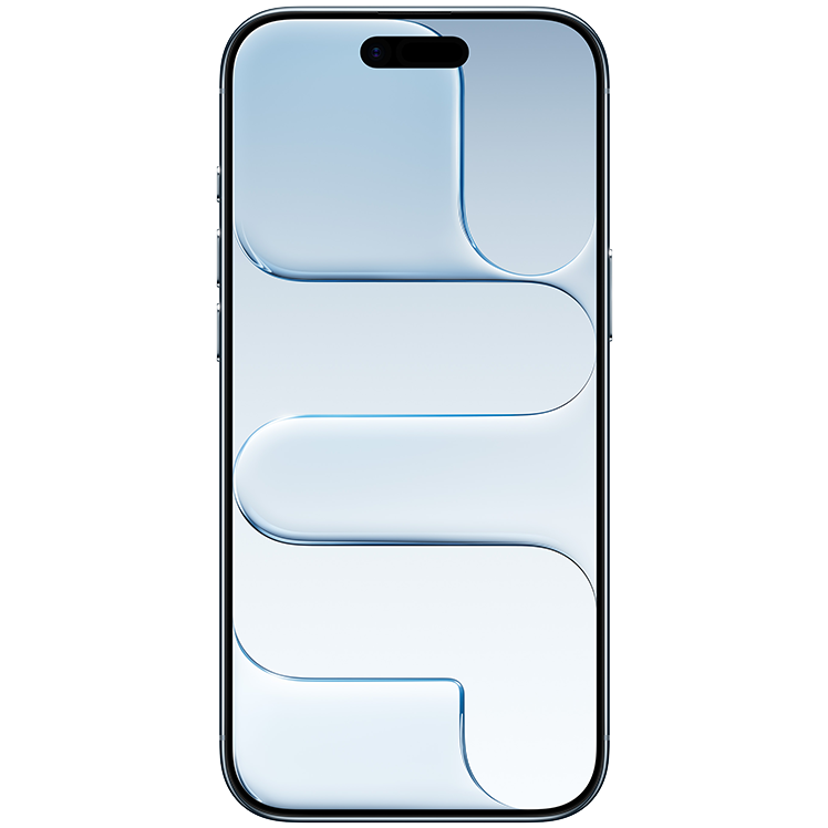 iPhone Air med ljusblå skärm som visar en minimalistisk design med subtila böjda linjer som skapar ett abstrakt mönster.