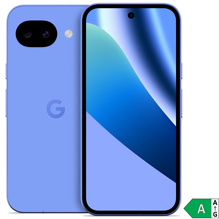 Fram- och baksida på lila Google Pixel 10a