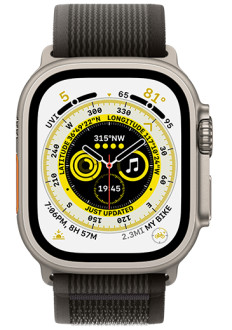 Apple Watch Ultra med svart och grå terrängloop