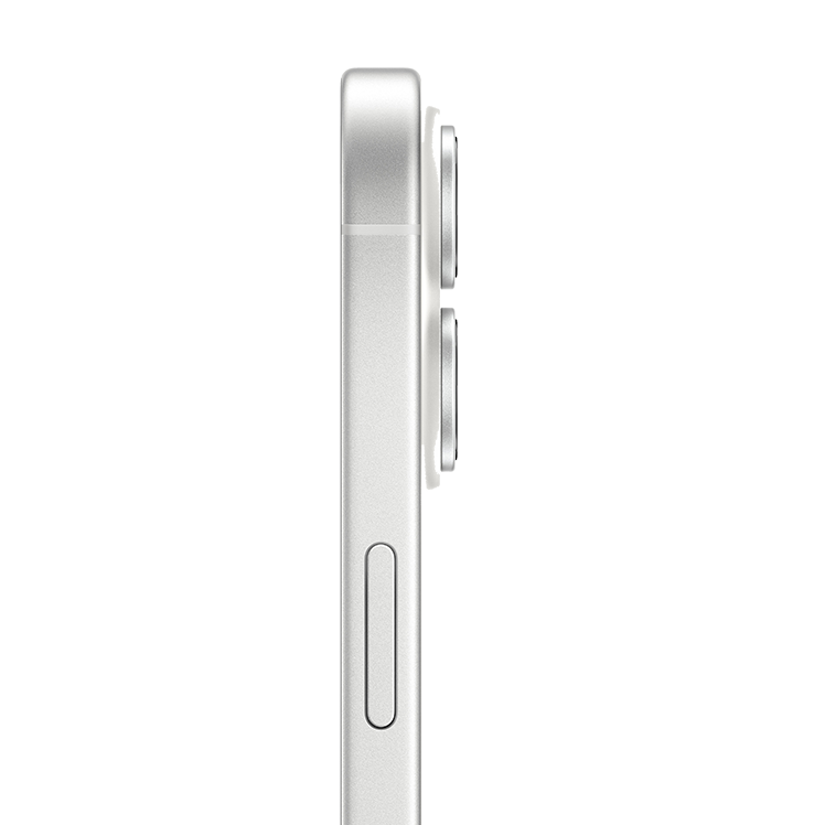 Sidovy av en silverfärgad smartphone som visar kameramodulen och sidoknappen på en tunn enhet.