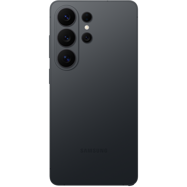 Baksidan av en svart Samsung-smartphone med fem kameror och en blixt placerad bredvid.