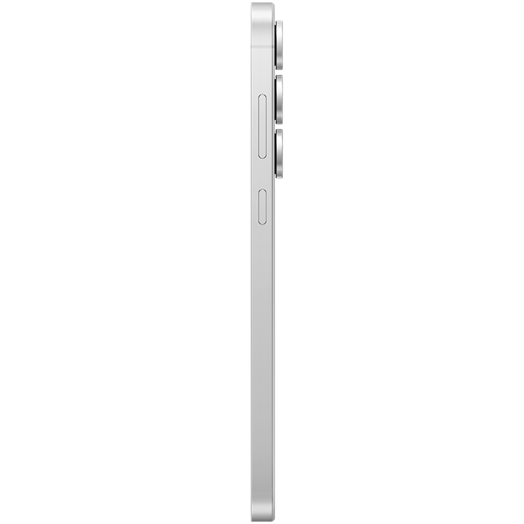 Sidovy av en ljusblå Samsung Galaxy S25 FE som visar den tunna profilen med volymknappar och kamerasystem synligt på sidan.