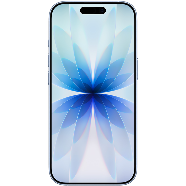 Smartphone med blå blomliknande mönster på skärmen, visande en abstrakt bakgrundsbild i blåa nyanser.