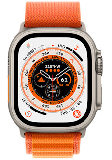 Apple Watch Ultra med orange bergsloop