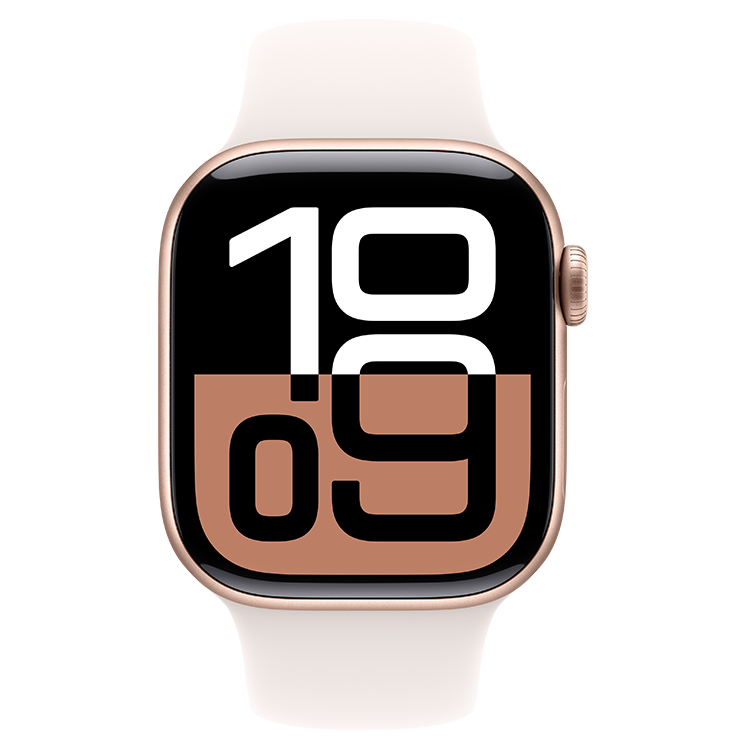 Apple Watch Series 10 Cellular 42mm Rose Gold Aluminum Light Blush Sport Band Pure Front 748x748