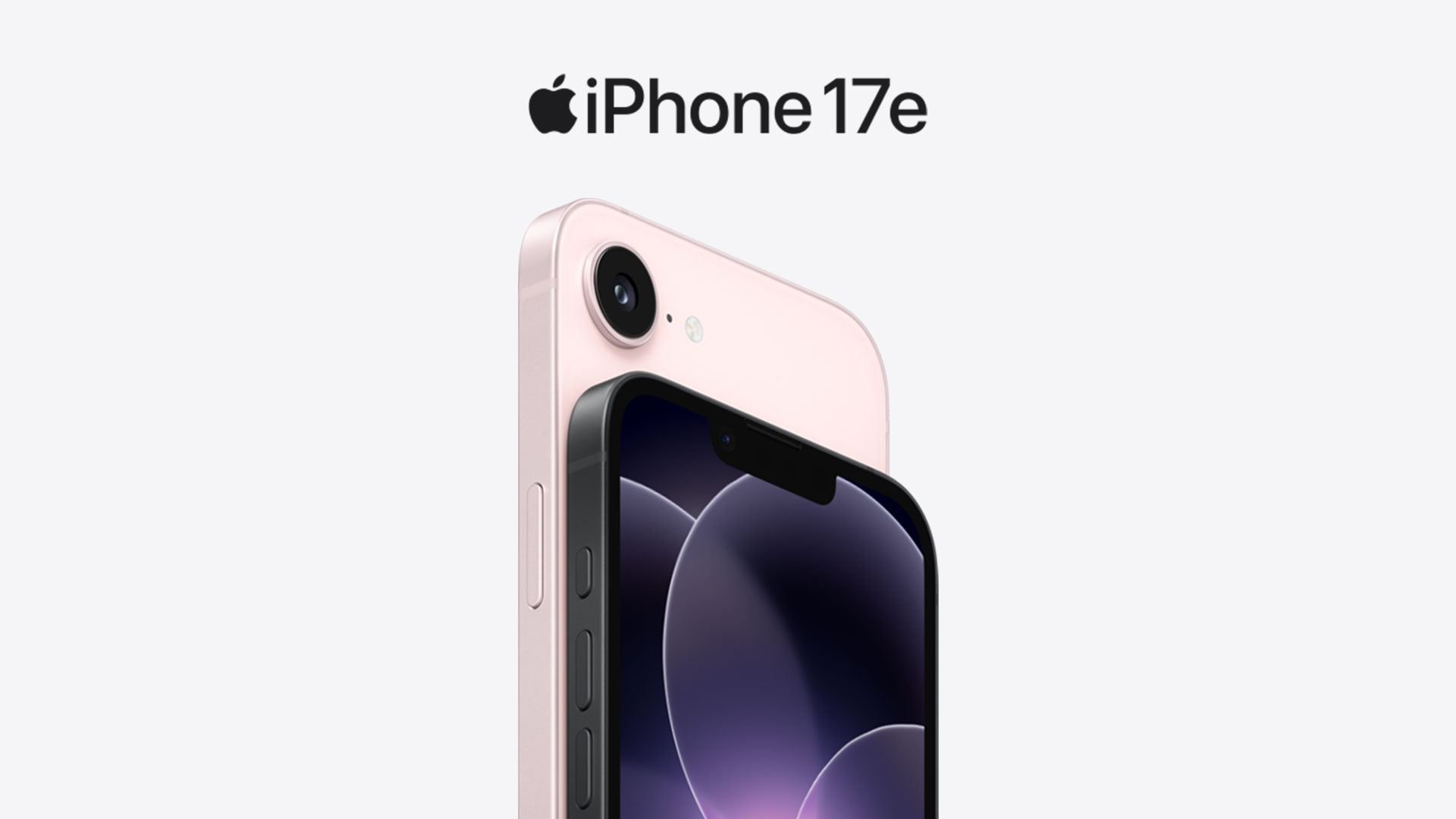 En ljusrosa och en svart iPhone 17e. En kamera på baksidan och en centrerad kamera på framsidan.