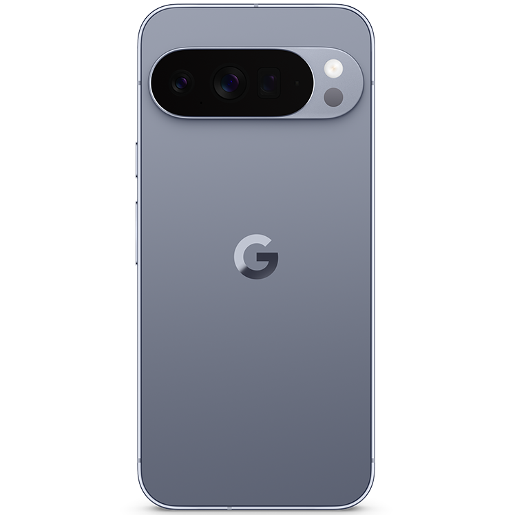 Baksidan av grå Google Pixel 10 Pro XL med ett kamerasystem som har tre linser och en LED-blixt.