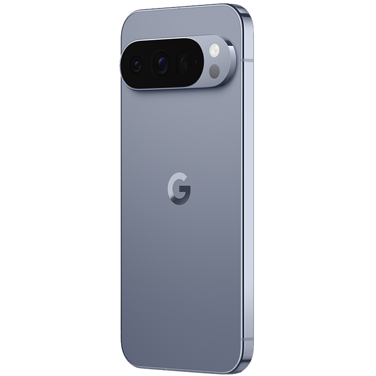 En grå Google Pixel-telefon med grå vart ram och ett distinkt kameramodul med flera linser på baksidan.