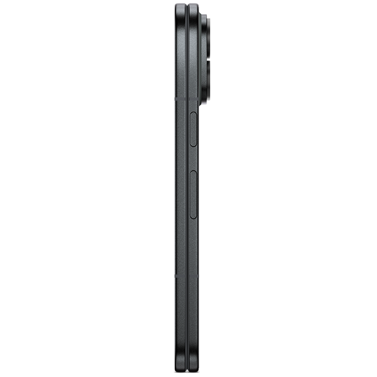 Svart Google Pixel 11 Pro fold sedd från sidan, med knappar på kanten och kameramodul synlig upptill.