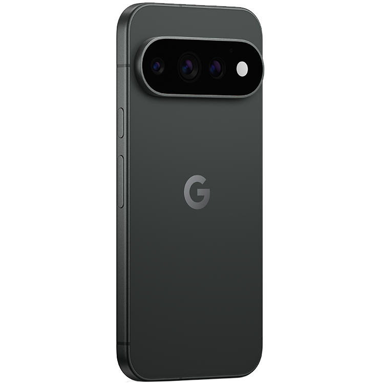 Google Pixel 11 Pro sedd bakifrån i svart färg med trippelkamera och Google-logotyp.