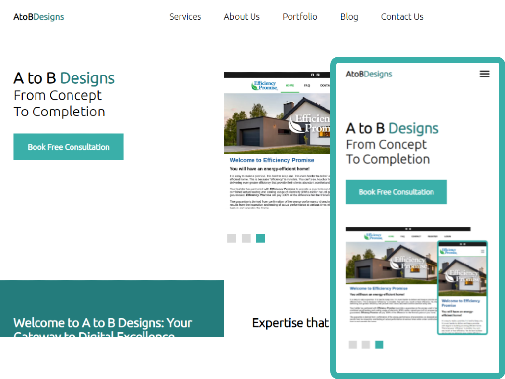 A to B Designs Website Preview
