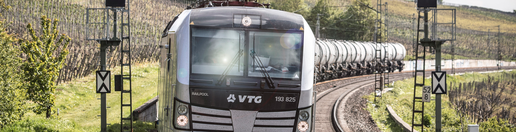 VTG train in motion on railway tracks in Germany