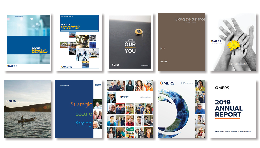 The covers of the last ten Annual Reports