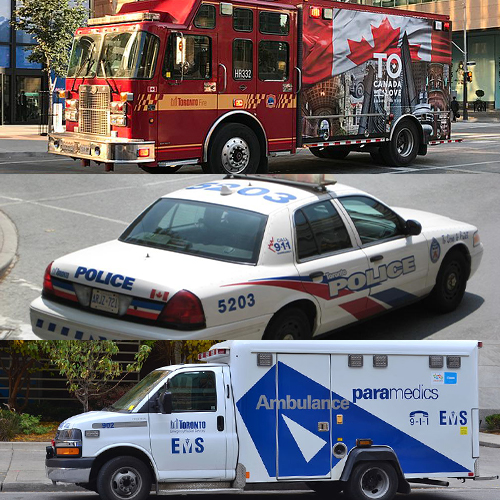 Toronto Fire Truck, Police Car and Ambulance