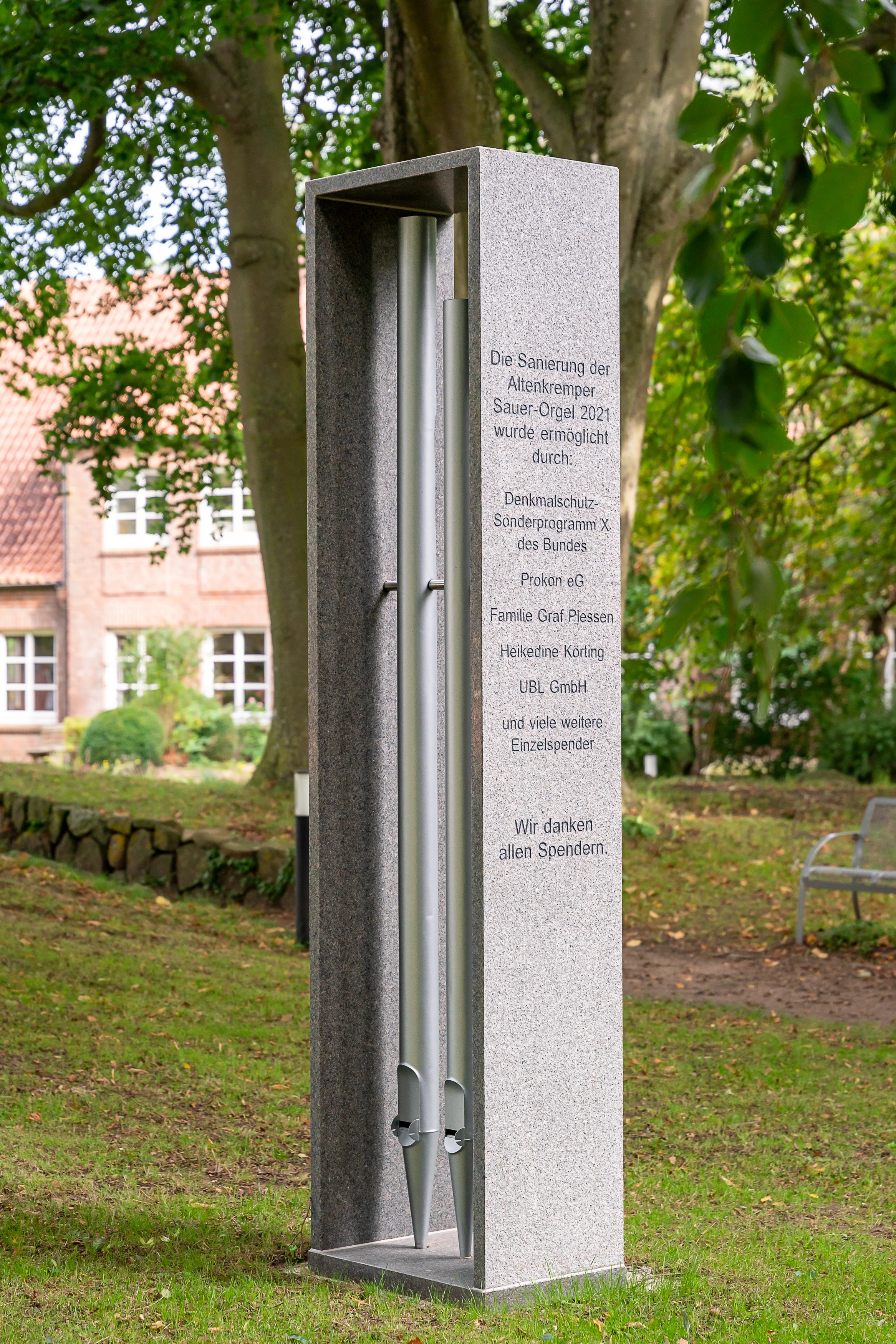 Church Altenkrempe donation plaque organ pipes