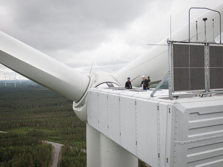 View of the nacelle of a wind turbine in Björkliden