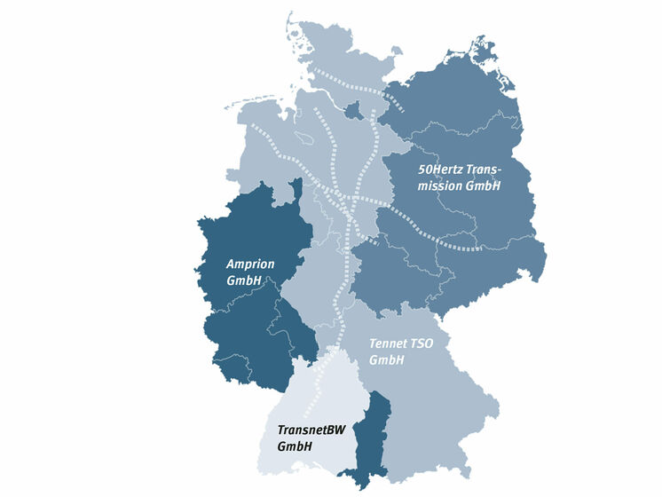 Eine Karte mit den Regionen der vier Netzbetreiber in Deutschland