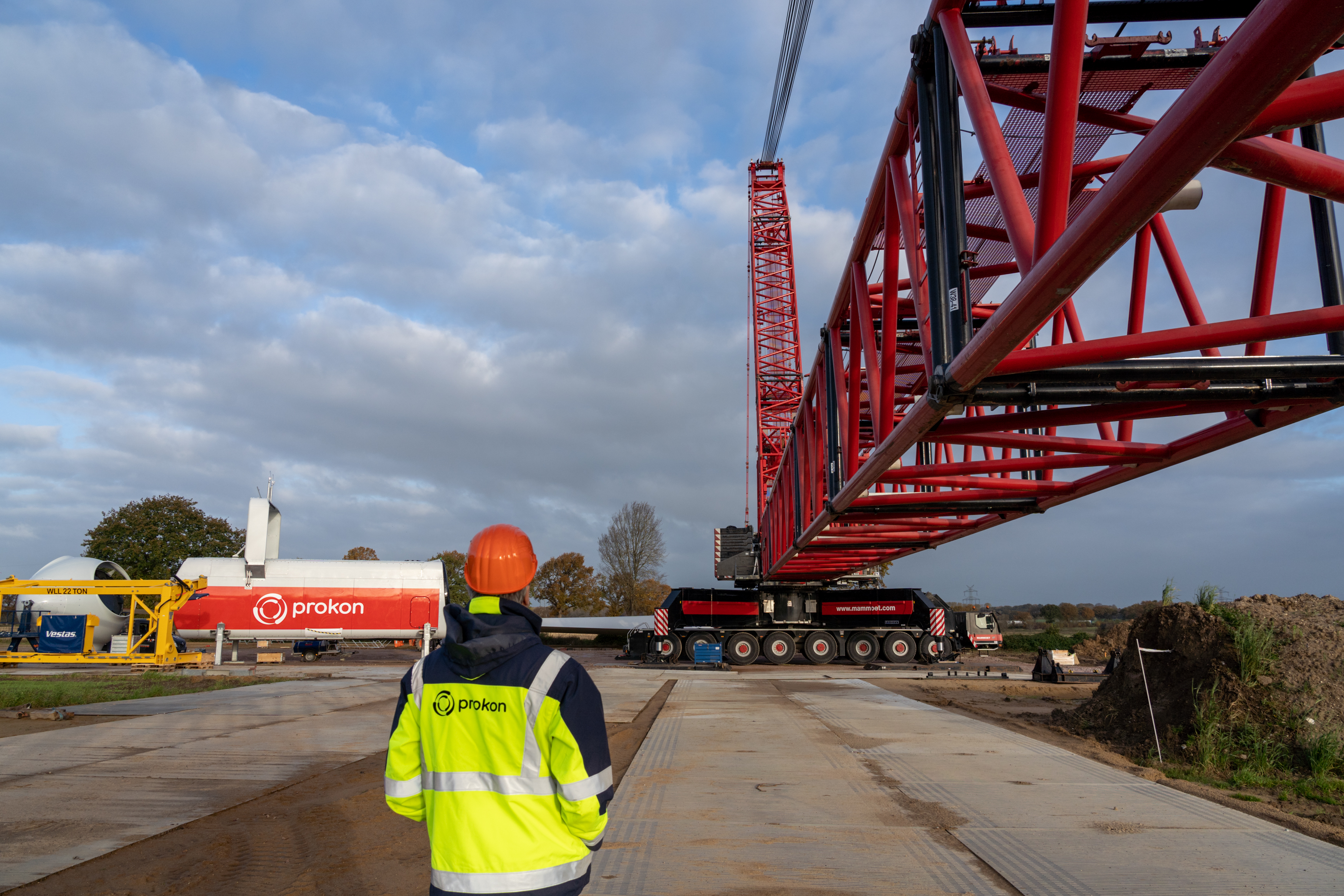 Employee of Prokon working on the construction of a wind turbine