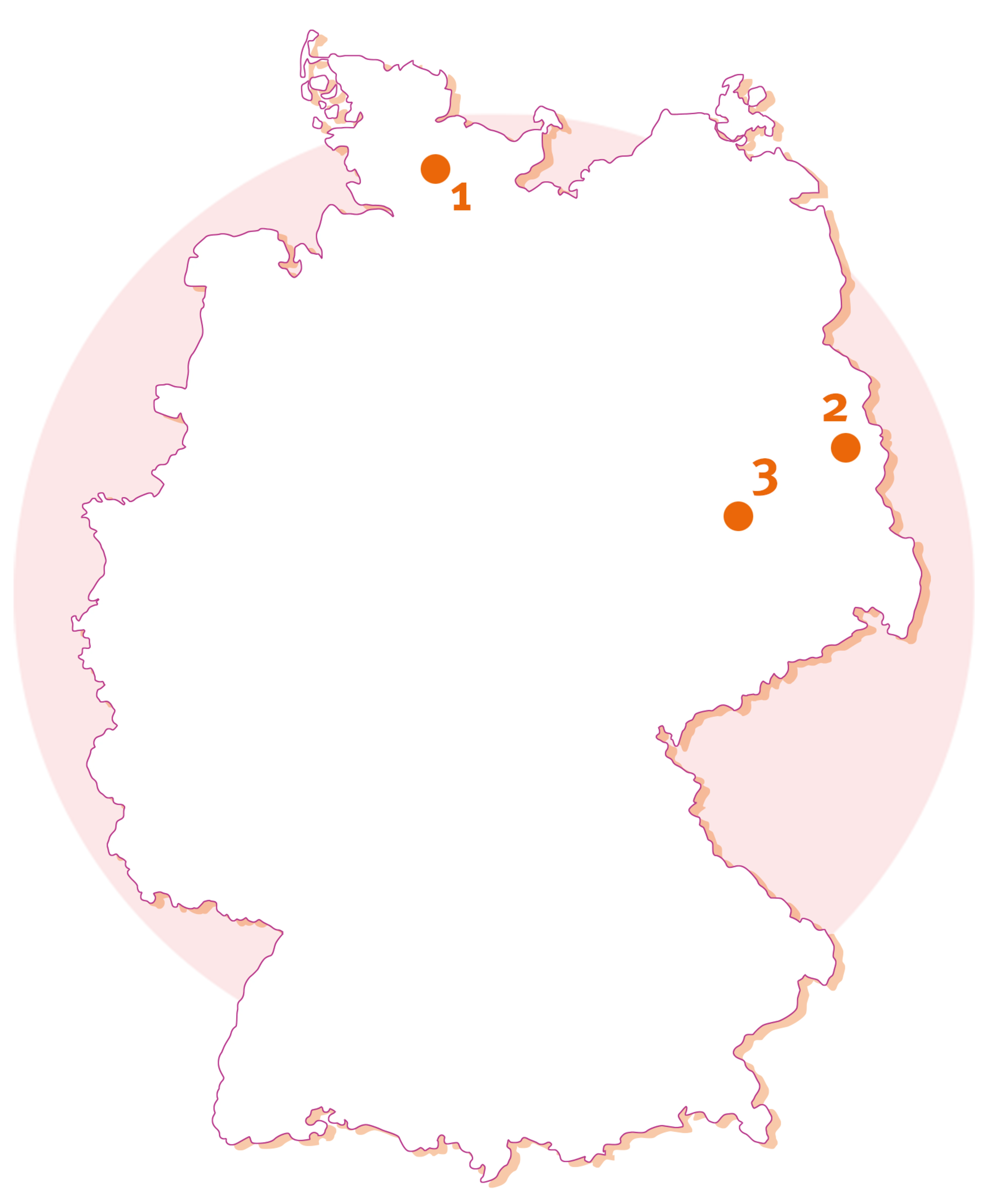 Unsere Prokon Windparks Quarnstedt-Störkathen I (1) in Schleswig-Holstein sowie Sembten I (2) und Kossdorf I (3) in Brandenburg.