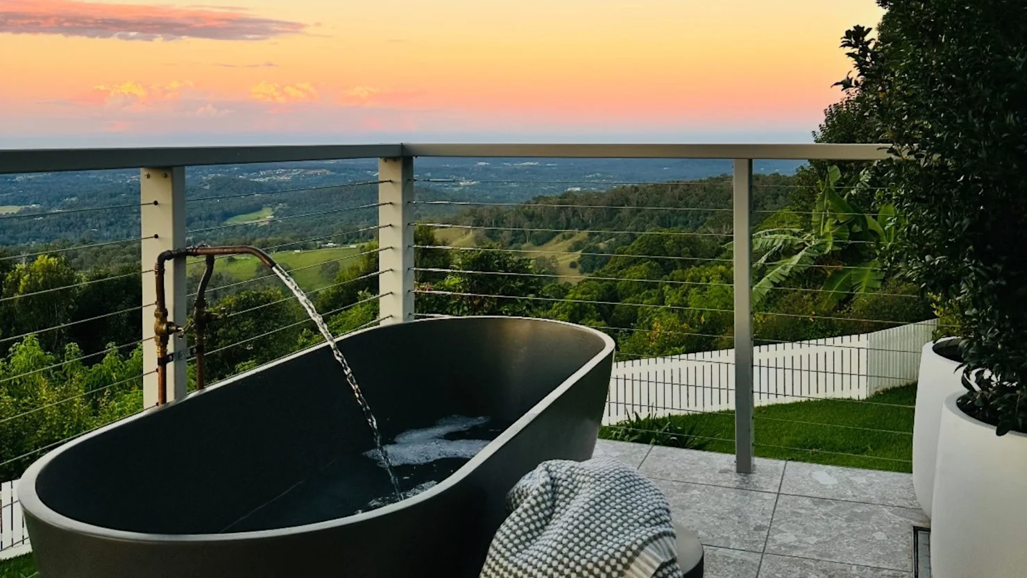 Outdoor bath at Elsie's Cottage, Montville, Sunshine Coast Hinterland