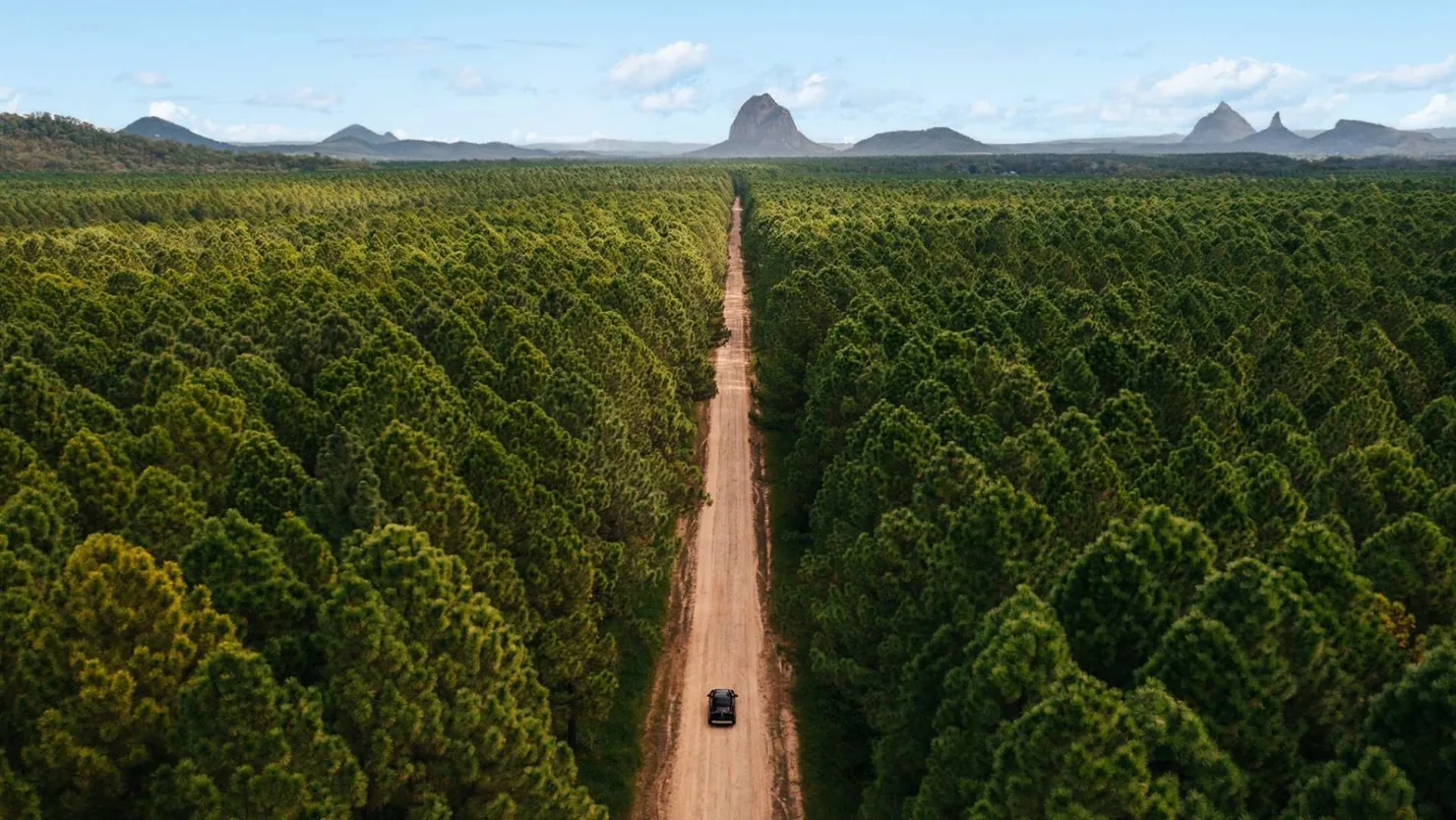 Driving towards the Glass House Mountains 