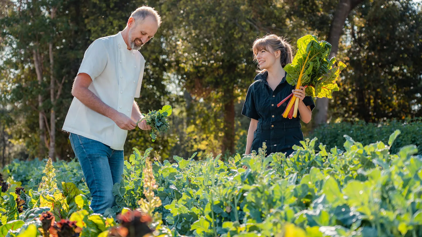 Executive Chef, Cameron Matthews and Owner, Jess Huddart at The Falls Farm, Mapleton