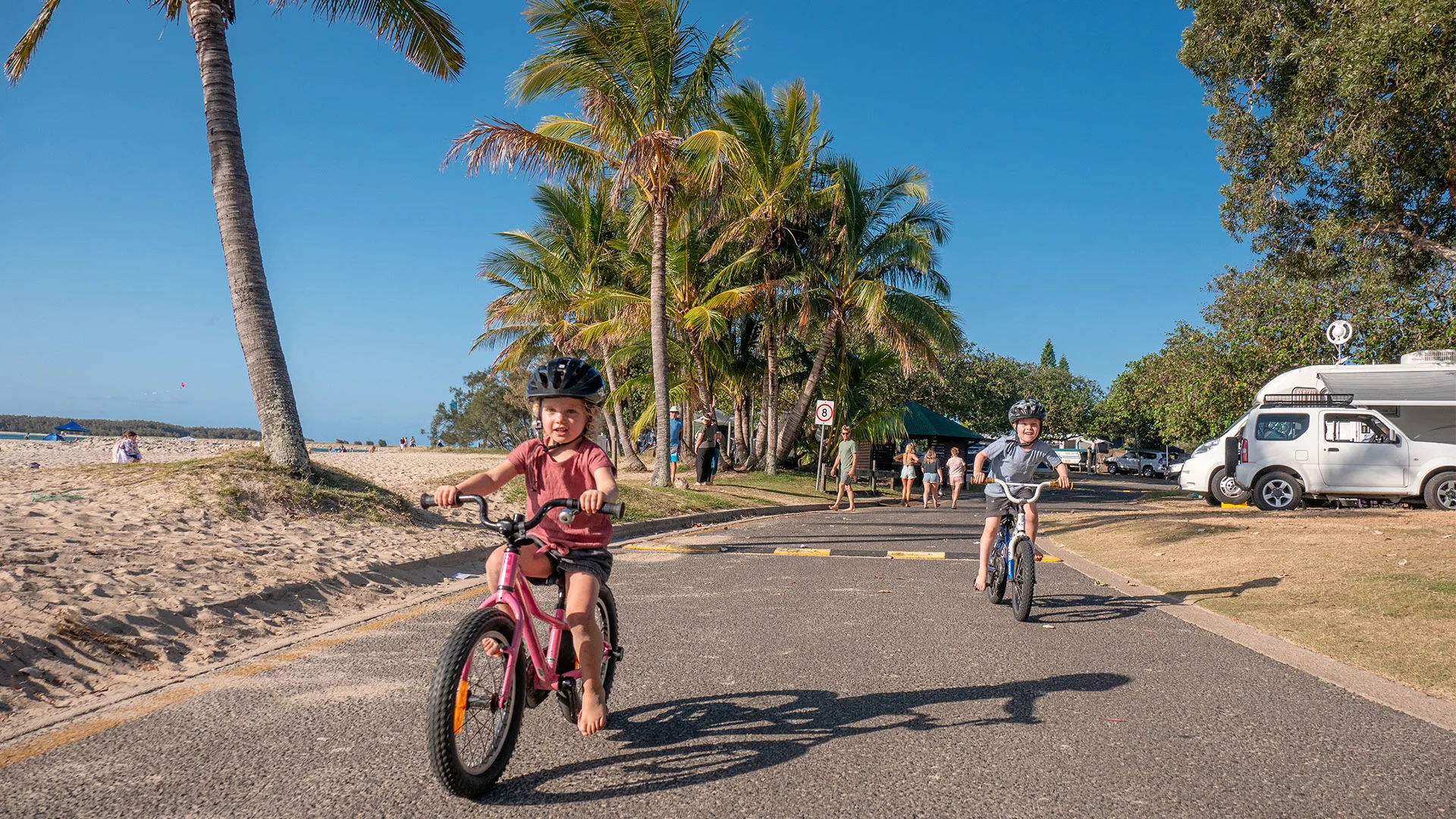 Kids riding their bikes at Cotton Tree Holiday Park