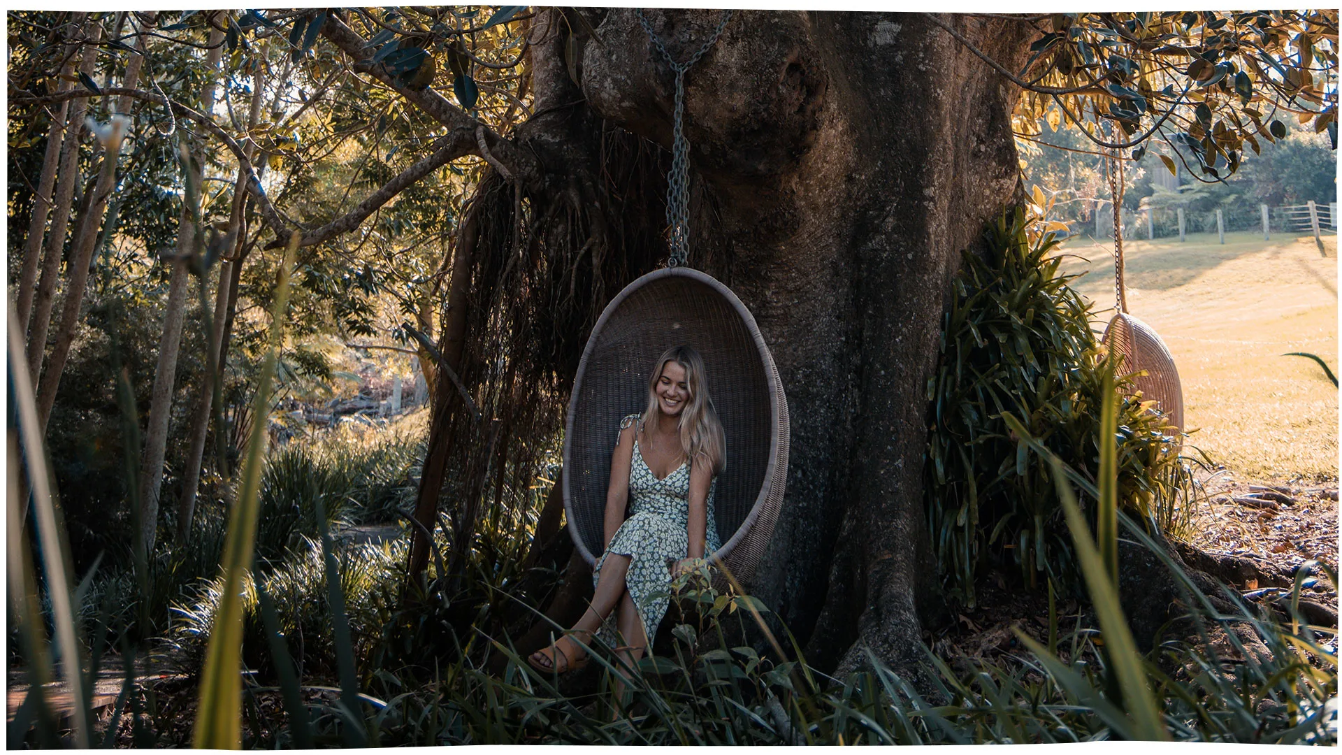 Swinging in the gardens at Spicers Tamarind Retreat, Maleny