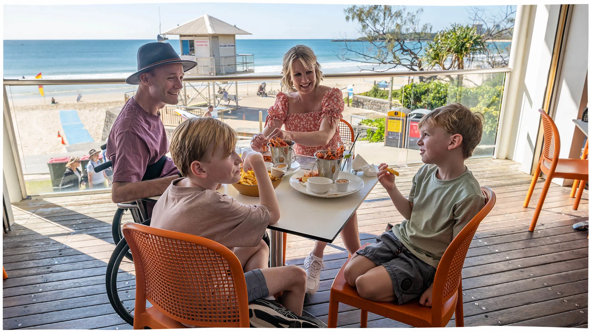  Family eating at The Surf Club, Mooloolaba