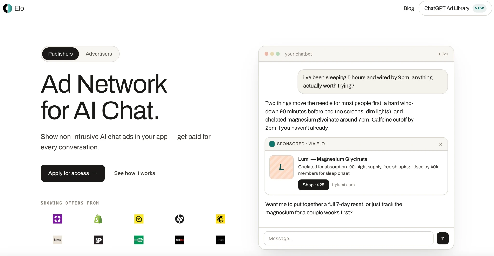 Elo Ads for AI Chat Apps