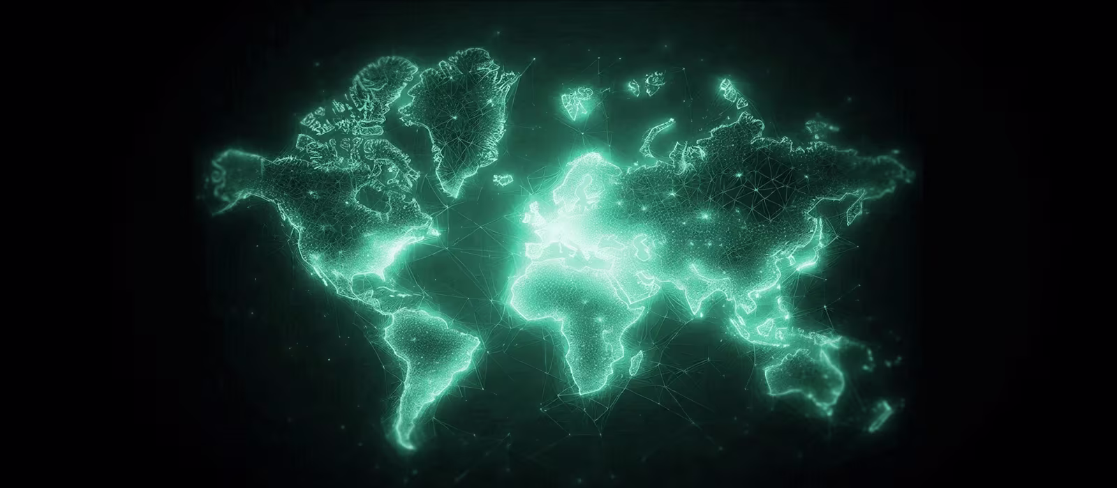 Outline of a world map on a dark background to symbolize the partner network of SUITX by Ottobock