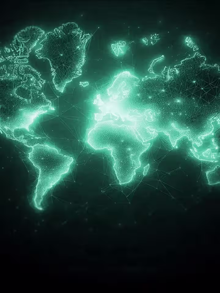 Outline of a world map on a dark background to symbolize the partner network of SUITX by Ottobock