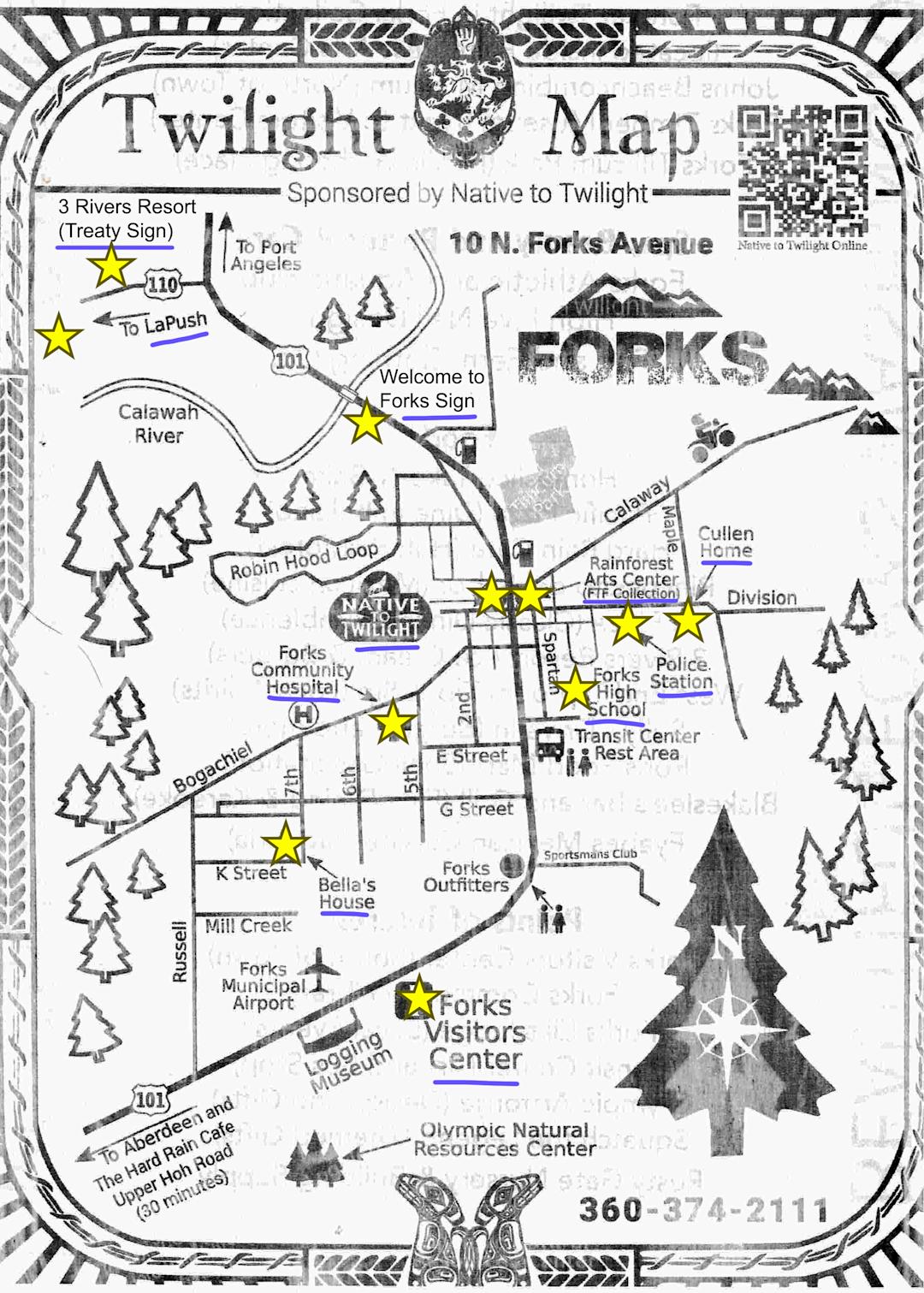 Forks Town map provided by Native to Twilight. (With a few minor edits by me)