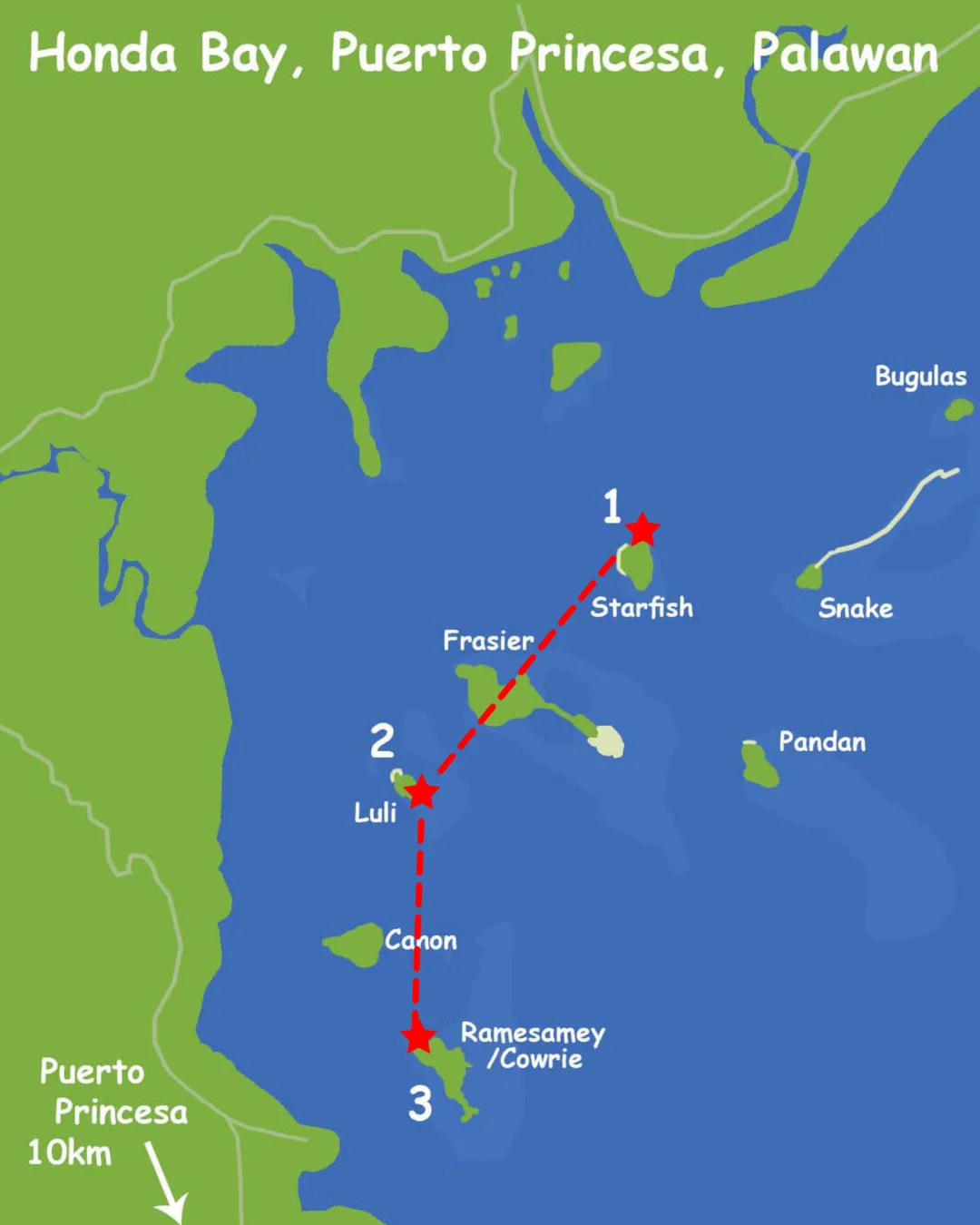 A map showing the islands in Honda Bay