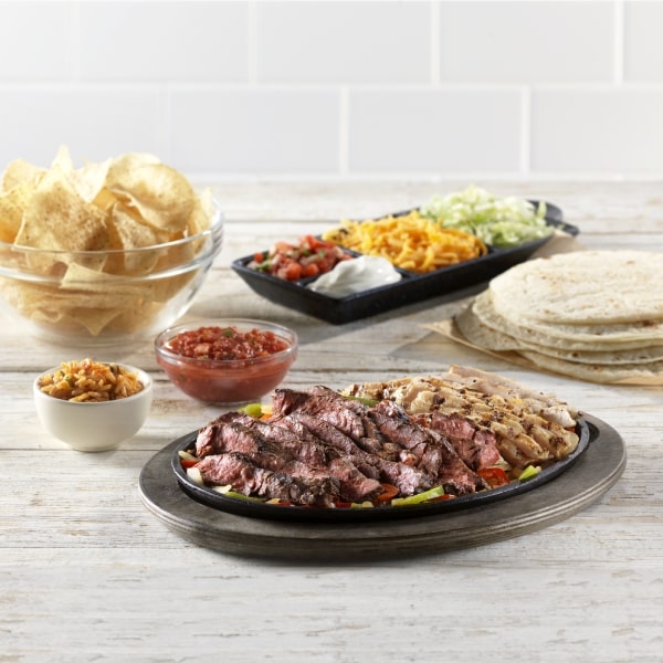 Steak fajitas with chips and salsa