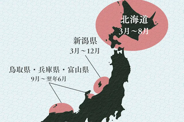 紅ズワイガニの産地と漁期