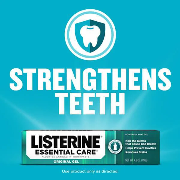Listerine Essential Care Gel Toothpaste strengthens teeth