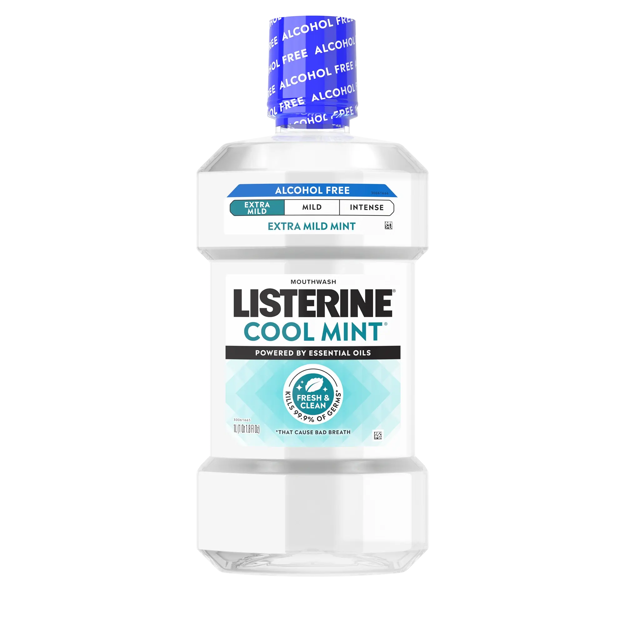 Front pack shot of LISTERINE® Extra Mild Alcohol-Free Mouthwash COOL MINT® 1L