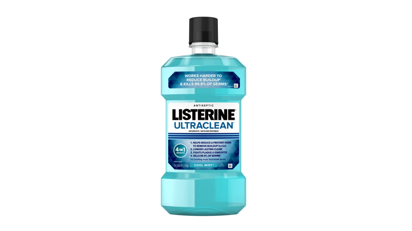 Listerine Ultraclean Antiseptic Mouthwash + 4-in-1 benefits reduces buildup & kills 99.9% of germs