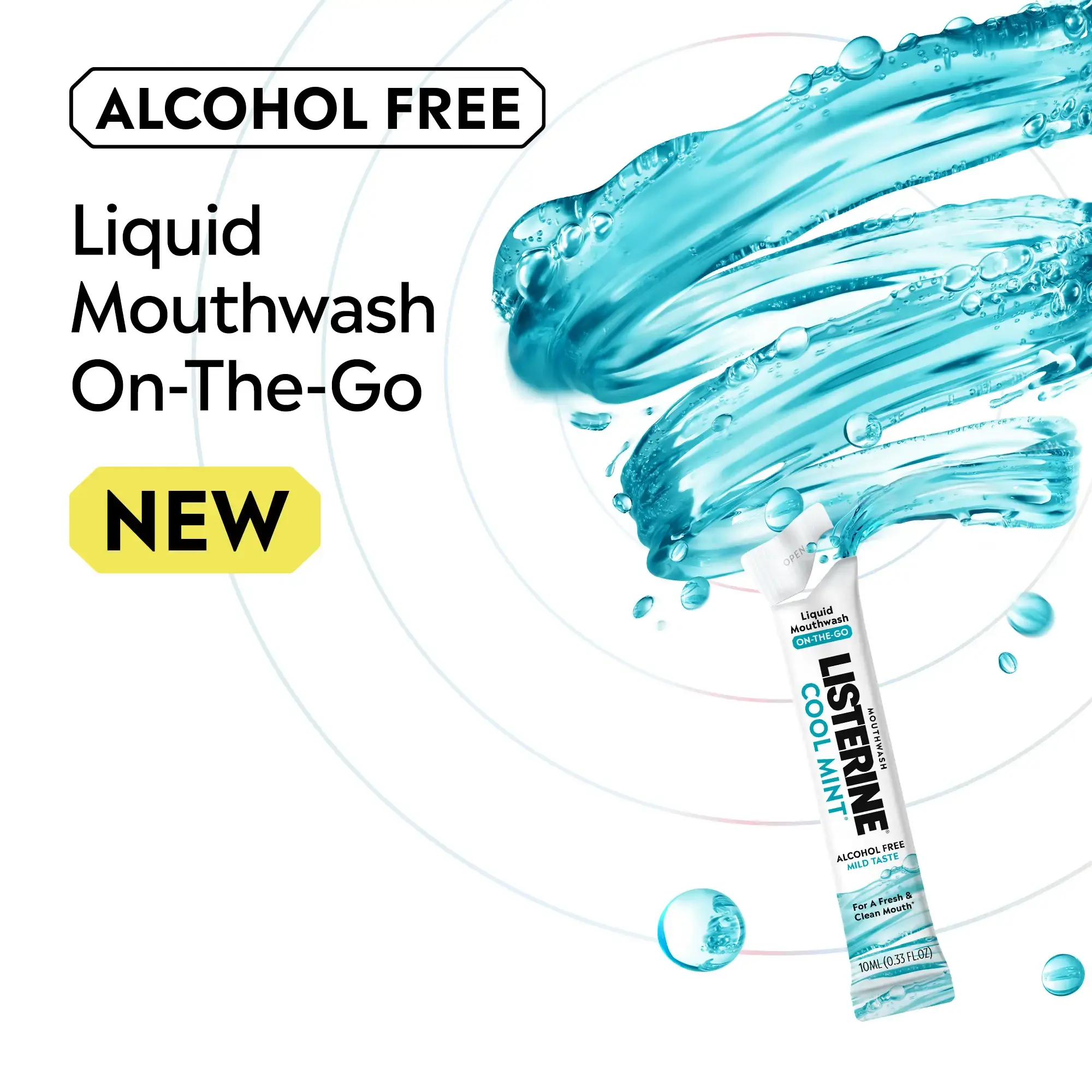 New LISTERINE® On-The-Go Cool Mint, Alcohol Free, liquid mouthwash on-the-go