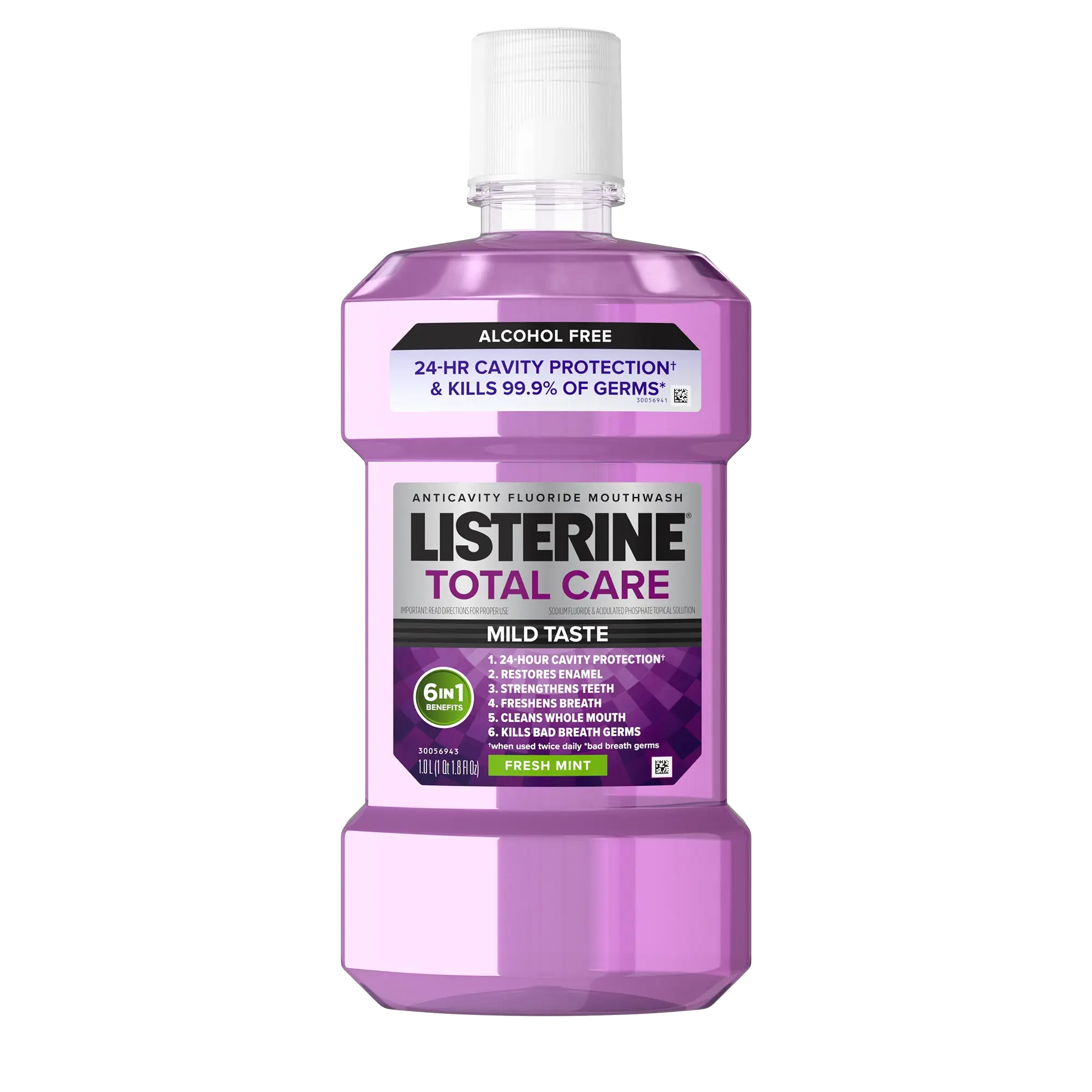 Front Pack shot of LISTERINE® TOTAL CARE Alcohol Free Anticavity Fluoride Mouthwash FRESH MINT 1L