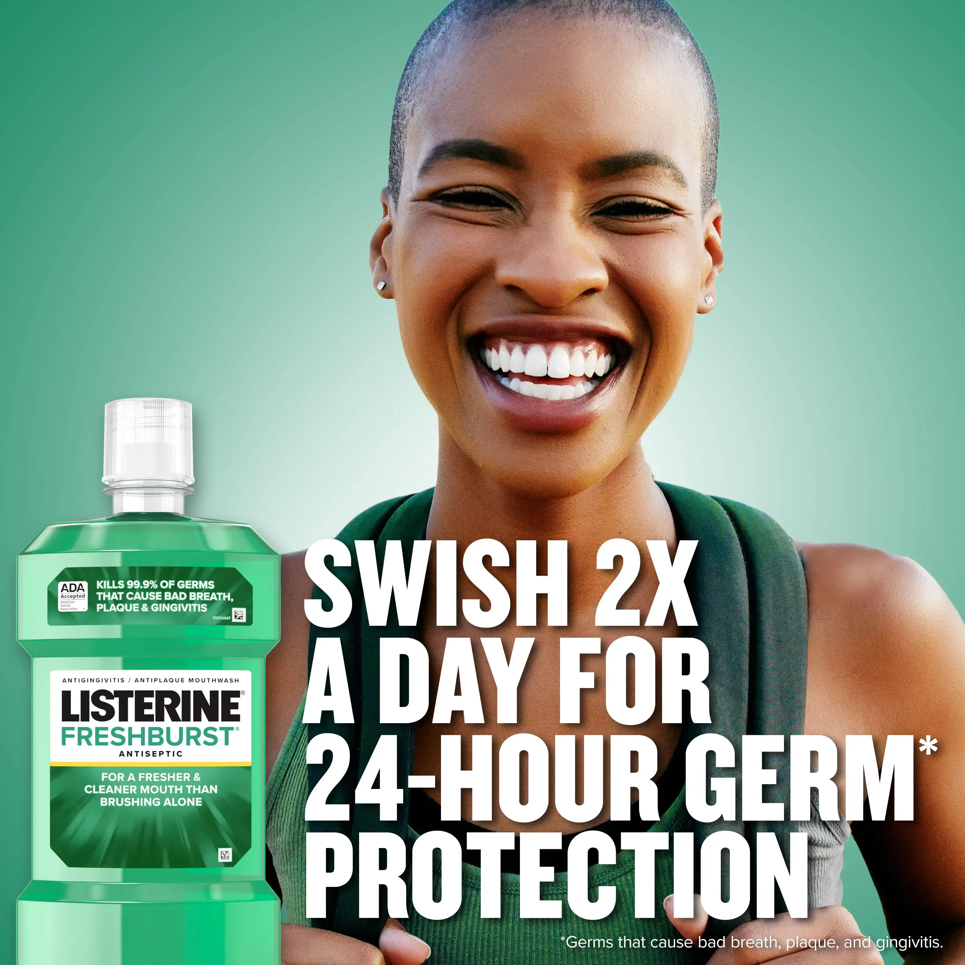 Swish twice a day for 24 hour germ protection