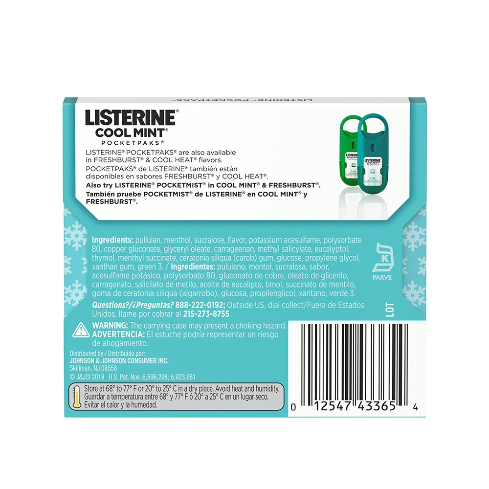 Listerine Pocketpaks Breath Strips 24ct Cool Mint back