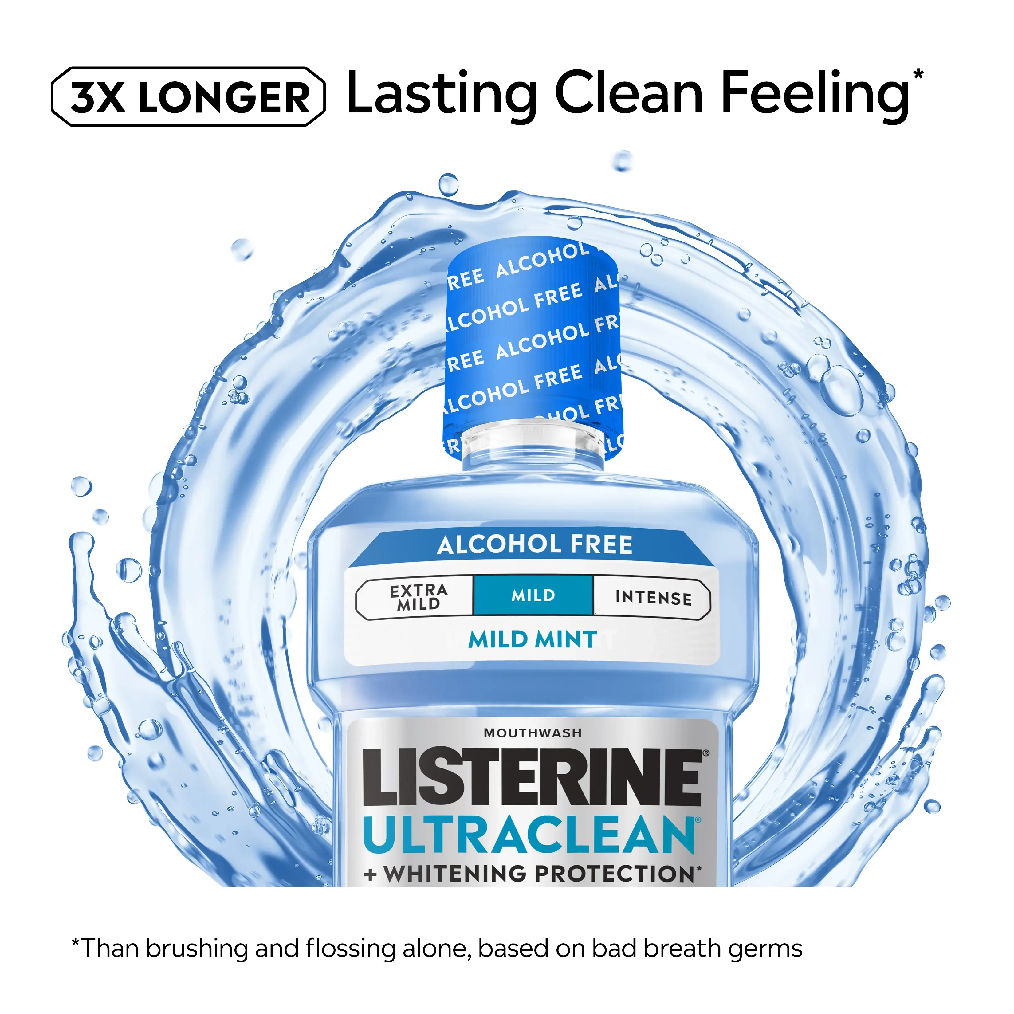 LISTERINE® ULTRACLEAN® AC Free Mild Eliminates 3x Longer lasting clean feeling