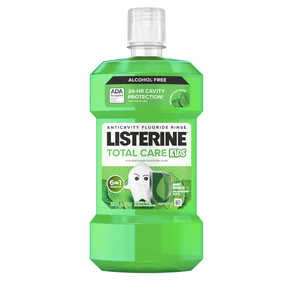 LISTERINE® TOTAL CARE Kids Alcohol Free Anticavity Fluoride Mouthwash Mint Shield, Front of Pack