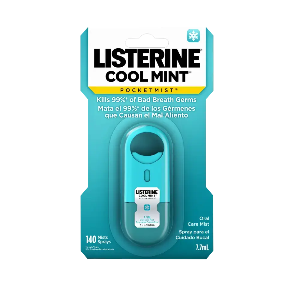 Front Pack Shot of LISTERINE® POCKETMIST® Fresh Breath Spray COOL MINT 7.7mL