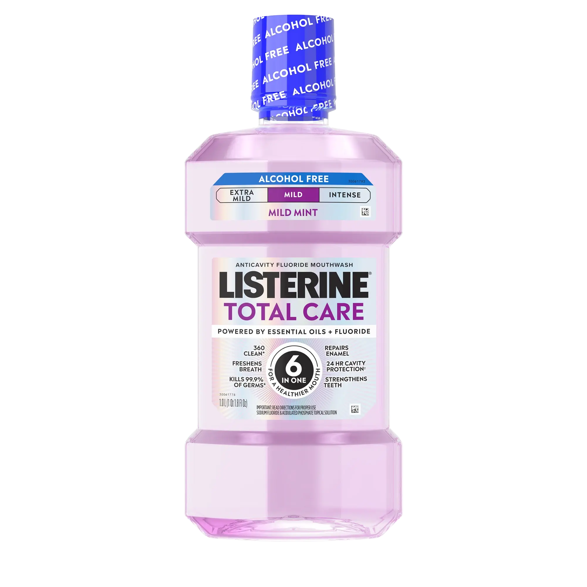 Front pack shot of LISTERINE® TOTAL CARE Alcohol-Free Mild Mouthwash, Mild Mint 1L